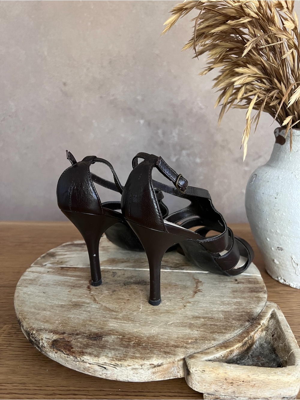 Dark Brown Leather Strappy Women’s Heeled Sandal SIZE 8M - Picture 6 of 10